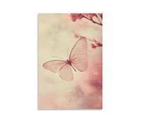 LXPPLSYY Poster artistico da appendere alla parete, decorazione moderna da appendere, 40 x 60 cm, motivo: una delicata farfalla che si libra contro un cielo rosa sbiadito, ali incise in un intricato