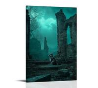 LXPPLSYY Poster artistico da appendere alla parete, motivo: procione silenzioso che esplora le rovine dimenticate sotto un cielo spettrale color foglia di tè, pesante con ricordi invisibili