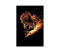 LXPPLSYY Poster artistico da appendere alla parete, motivo: un leone che pattina su sentieri di fuoco, in tinta unita, sfondo nero, decorazione moderna, 20 x 30 cm