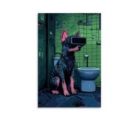 LXPPLSYY Poster artistico da appendere con cane pixelato che utilizza una cuffia VR nel WC, decorazione moderna, 20 x 30 cm