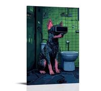 LXPPLSYY Poster artistico da appendere con cane pixelato che utilizza una cuffia VR nel WC, decorazione moderna, 20 x 30 cm