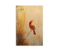 LXPPLSYY Poster artistico da appendere con immagine di un cardinale che canta all'alba, la sua melodia su una morbida tela dorata di luce a olio primaverile. Decorazione artistica da parete moderna da