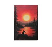 LXPPLSYY Poster artistico da appendere con paesaggio all'alba, decorazione moderna da appendere, motivo: un pittore di topi che utilizza una spazzola ad ago di pino per completare un paesaggio