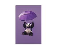 LXPPLSYY Poster artistico da appendere con panda che parta paracadutismo con ombrello, sfondo viola in tinta unita, decorazione moderna da appendere, 50 x 75 cm