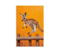 LXPPLSYY Poster artistico da appendere con un canguro che rimbalza sulla corsa ad ostacoli, sfondo arancione morbido e pulito, decorazione moderna da appendere, 60 x 90 cm