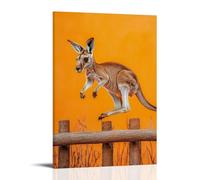 LXPPLSYY Poster artistico da appendere con un canguro che rimbalza sulla corsa ad ostacoli, sfondo arancione morbido e pulito, decorazione moderna da appendere, 50 x 75 cm