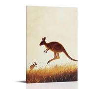 LXPPLSYY Poster artistico da appendere con un canguro con Joey in un sacchetto che salta in avanti, coda che attraversa un cielo minimalista color grano. Decorazione artistica da parete moderna da