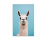 LXPPLSYY Poster artistico da appendere con un lama che sembra infastidito mentre aspetta fuori dal bagno, sfondo blu a tinta unita, decorazione artistica da appendere, 60 x 90 cm