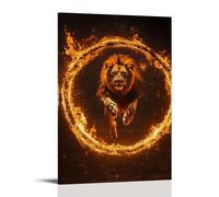 LXPPLSYY Poster artistico da appendere con un leone che salta attraverso anelli di fuoco, decorazione moderna da parete, 20 x 30 cm