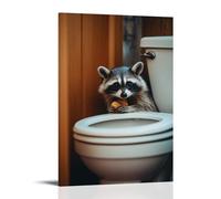 LXPPLSYY Poster artistico da appendere con un procione che nasconde uno spuntino dietro il WC, decorazione artistica da parete minimalista dai toni caldi, 30 x 45 cm