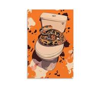LXPPLSYY Poster artistico da appendere con un serpente avvolto intorno al sedile del WC, strisciando un fumetto, sfondo arancione pulito, decorazione moderna da appendere, 60 x 90 cm