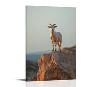 LXPPLSYY Poster artistico da appendere con una capra in piedi orgogliosamente sulla cima di una stretta sporgenza, minimalista e polverosa, decorazione moderna da appendere, 50 x 75 cm