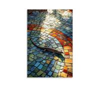 LXPPLSYY Poster artistico da appendere con una lucertola che striscia attraverso un patio a mosaico, piastrelle che riflettono delicati toni del mattino con toni dell'olio, decorazione moderna da