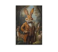 LXPPLSYY Poster artistico da parete con coniglio vestito come direttore d'orchestra, animali della foresta in una radura aperta, decorazione moderna da appendere, 60 x 90 cm