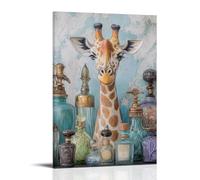 LXPPLSYY Poster artistico da parete con giraffa ad acquerello che utilizza bottiglie di profumo antiche, decorazione moderna da appendere, 40 x 60 cm