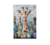 LXPPLSYY Poster artistico da parete con giraffa ad acquerello che utilizza bottiglie di profumo antiche, decorazione moderna da appendere, 50 x 75 cm