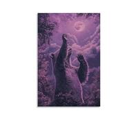 LXPPLSYY Poster artistico da parete con orso con zampa sollevata sotto il cielo, malva, decorazione moderna da appendere, 50 x 75 cm