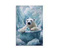 LXPPLSYY Poster artistico da parete con orso polare in una vasca da ghiacciaio, che guarda la TV mentre mangia gelato, decorazione moderna da appendere, 30 x 45 cm