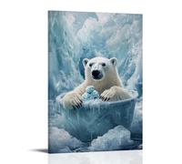 LXPPLSYY Poster artistico da parete con orso polare in una vasca da ghiacciaio, che guarda la TV mentre mangia gelato, decorazione moderna da appendere, 50 x 75 cm