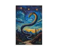 LXPPLSYY Poster artistico da parete con serpente da sogno dipinto in polvere di stelle che si arriccia attraverso i cieli del nord, decorazione moderna da appendere, 60 x 90 cm