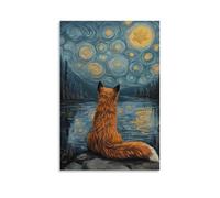 LXPPLSYY Poster artistico da parete con volpe a nove code che guarda sopra un lago di stelle, ogni ondulazione e un segreto dimenticato da parete, decorazione moderna da appendere, 30 x 45 cm