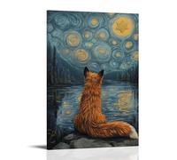 LXPPLSYY Poster artistico da parete con volpe a nove code che guarda sopra un lago di stelle, ogni ondulazione e un segreto dimenticato da parete, decorazione moderna da appendere, 60 x 90 cm