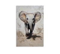 LXPPLSYY Stampa artistica da parete con immagine di un elefante che entra nella luce del mattino, con orecchie larghe e speranzose su una tela sabbiosa pallida. Decorazione artistica da parete