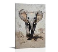 LXPPLSYY Stampa artistica da parete con immagine di un elefante che entra nella luce del mattino, le orecchie larghe e speranzose su una tela sabbiosa pallida. Decorazione artistica da parete