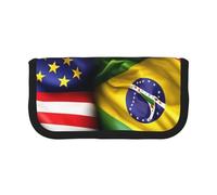LXqlSS Astuccio carino con bandiere americane e brasiliane, 3 scomparti, multifunzione, con cerniera, organizer per matite e penne