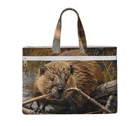 LXqlSS Beaver - Borsa larga da donna, in tela, con scomparto per lavoro, per insegnanti, uso quotidiano
