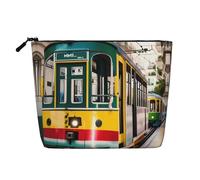 LXqlSS Borsa di trucco della canapa falsa della stampa del tram di lisbona,Borsa da toilette da viaggio,Accessori cosmetici convenienti per il trucco, nero, Taglia unica