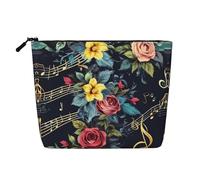 LXqlSS Borsa di trucco della canapa falsa della stampa floreale della nota musicale,Borsa da toilette di viaggio,Accessori cosmetici convenienti di trucco, nero, Taglia unica