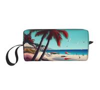LXqlSS Borsa per cosmetici da donna con paesaggio da spiaggia, borsa portatile per il trucco, borsa da viaggio, borsa per ricevimento giornaliero, borsa da toilette di grande capacità, bianca, taglia