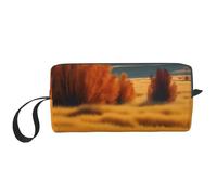 LXqlSS Borse cosmetiche autunnali con paesaggio con erba dorata per le donne Borsa per il trucco portatile Borsa da viaggio Borsa da viaggio Borsa da toilette di grande capacità, bianca, RXZER23,