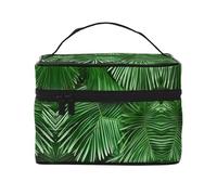 LXqlSS Graziosa borsa per il trucco con foglie di palma verde, borsa da viaggio portatile per donne, organizer per trucco con cerniera in pelle PU lavabile impermeabile, nero, taglia unica, Nero ,