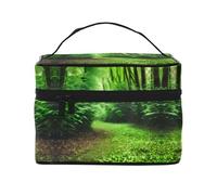 LXqlSS Green Nature - Trousse da viaggio portatile da donna, organizer per trucchi con cerniera, in pelle PU, lavabile, impermeabile, nero, taglia unica, Nero , Taglia unica