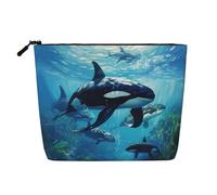 LXqlSS Le balene assassine nuotano lungo la borsa di trucco della canapa falsa della stampa, borsa da toilette di viaggio, accessori cosmetici convenienti di trucco, nero, Taglia unica