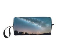 LXqlSS Night Sky and Trees Trousse per cosmetici da donna, borsa portatile per il trucco, borsa da viaggio, borsa per ricevimento giornaliero, borsa da toilette di grande capacità, bianca, RXZER23,