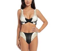 LXqlSS Piume d'angelo Donne Vita Alta Bikini Set Pancia Controllo Costumi Da Bagno Blocchi di Colore Due Pezzi Costume Da Bagno, nero, XX-Large