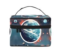 LXqlSS Space Planet Earth - Trousse da viaggio portatile da donna, organizer per trucchi con cerniera, in pelle PU, lavabile, impermeabile, nero, taglia unica, Nero , Taglia unica