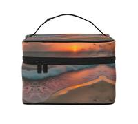 LXqlSS Sunset at The Beach - Trousse da viaggio portatile da donna, organizer per trucchi con cerniera, in pelle PU, lavabile, impermeabile, nero, taglia unica, Nero , Taglia unica