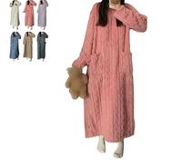 LXSNZARUY Vestiti da casa invernali da donna in velluto di corallo, caldo addensato pile indumenti da notte allentati, tinta unita tasca girocollo lunga camicia da notte, rosa, L