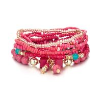 LXSSLY Set di 8 braccialetti con perline impilabili in stile bohémien, da donna, fatti a mano, a strati, con perline e cristalli, braccialetti elastici da donna, 2.36 in, Oro rosa, Non pietra preziosa