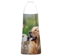 LXTDPBK Grembiule da cuoco per donne e uomini, grembiule da cucina con Babbo Natale, regolabile, per cucina, Cane d'oro con farfalla, 70x80cm