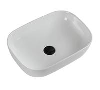 LXTEDJ Lavandino Da Bagno In Ceramica, Design Moderno, Bianco Brillante, Lavabo Rettangolare Da Appoggio, Senza Foro Per Rubinetto, Senza Foro Di Troppo Pieno, Finitura Classica-46X33X14CM