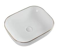 LXTEDJ Lavandino Da Bagno In Ceramica, Design Moderno, Bianco Brillante, Lavabo Rettangolare Da Appoggio, Senza Foro Per Rubinetto, Senza Foro Di Troppo Pieno, Finitura Classica-50X40X15CM