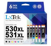 LxTek 530 531 XXL compatibili per Canon TS8750 BK, per Canon TS8751 WH PGI530 CLI531 530XXL 531XXL PGI-530PGBK CLI-531 (confezione da 6, grigio PGBK, nero, ciano, magenta, giallo)