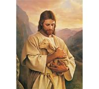 LXTOPN Gesù Quadro su tela da parete, religione, Gesù e capre, decorazione per la casa, poster nordico e stampe cristianesimo, per il soggiorno senza cornice, 50 x 70 cm