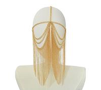 lxuebaix Elegante Maschera in Metallo Mascherata Danza Viso Catena Gioielli Gotico Punk Nappe Copricapo Maschera a Catena per Feste e Balli Copricapo Catena Oro
