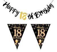 LXUEJIE 2 striscioni decorative per 18 compleanni, Happy 18th Birthday, striscioni di compleanno in oro nero, per 18 compleanni, feste, decorazione di compleanno per ragazze e ragazzi